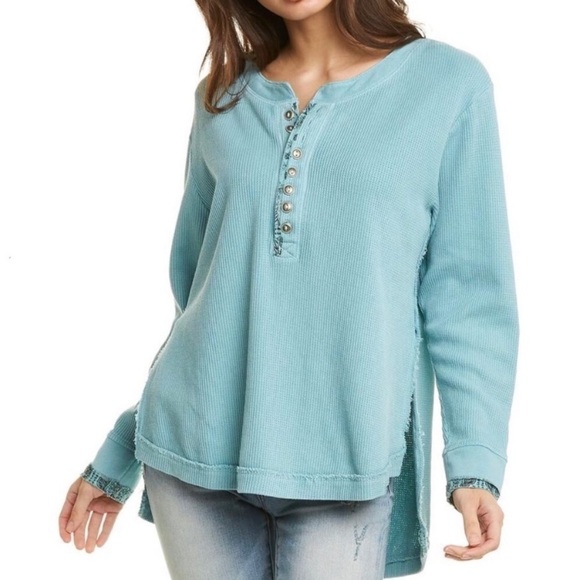 Free People Fall For You Thermal Henley Aspen Sky Size XS - Picture 7 of 8